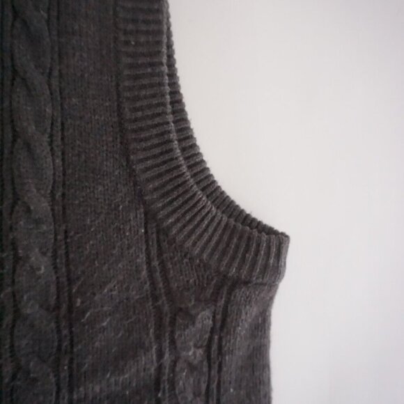 Vintage Towncraft Grey-ish Brown Cable Knit Button Up Cardigan Vest L - Picture 10 of 10